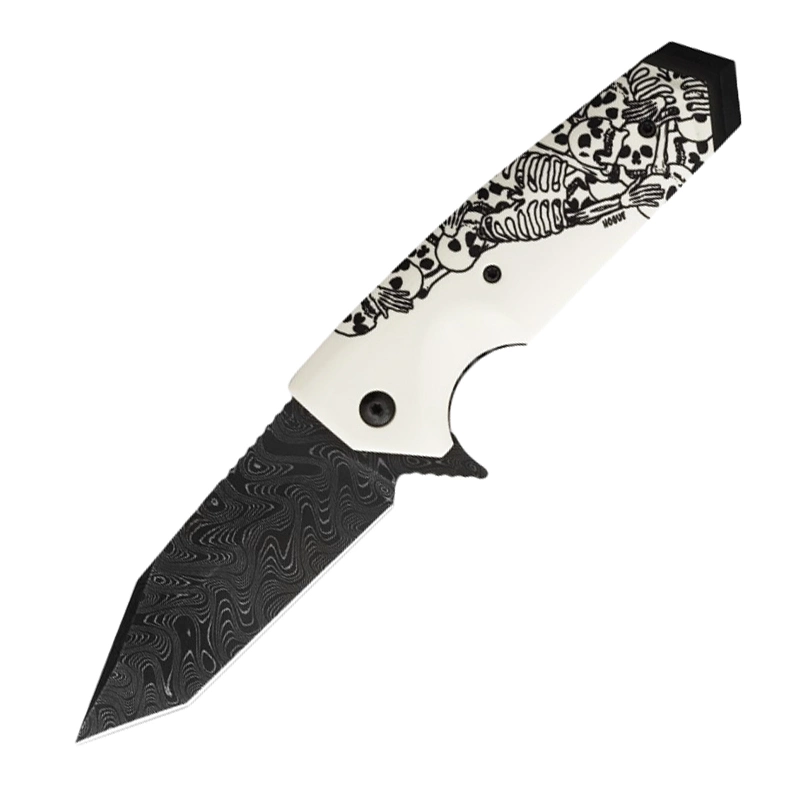 Нож складной Hogue EX-02 Skulls & Bones Tanto, сталь дамасская, рукоять ABS-пластик