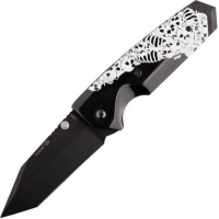 Складной нож Hogue EX-02 Tanto Custom Skulls & Bones, сталь 154CM Ceracote™ Firearm Coating, рукоять ABS-Пластик, черно-белый купить в Тюмени